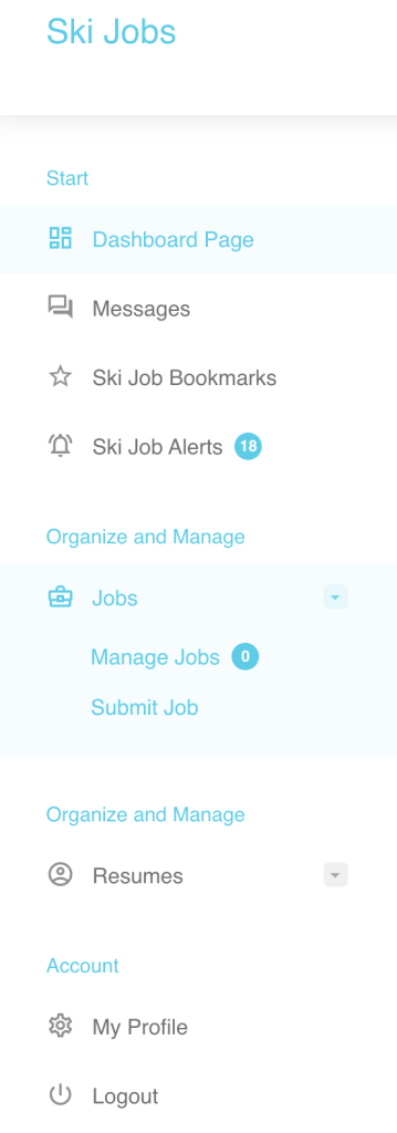 Employer Dashboard Menu - Ski Jobs